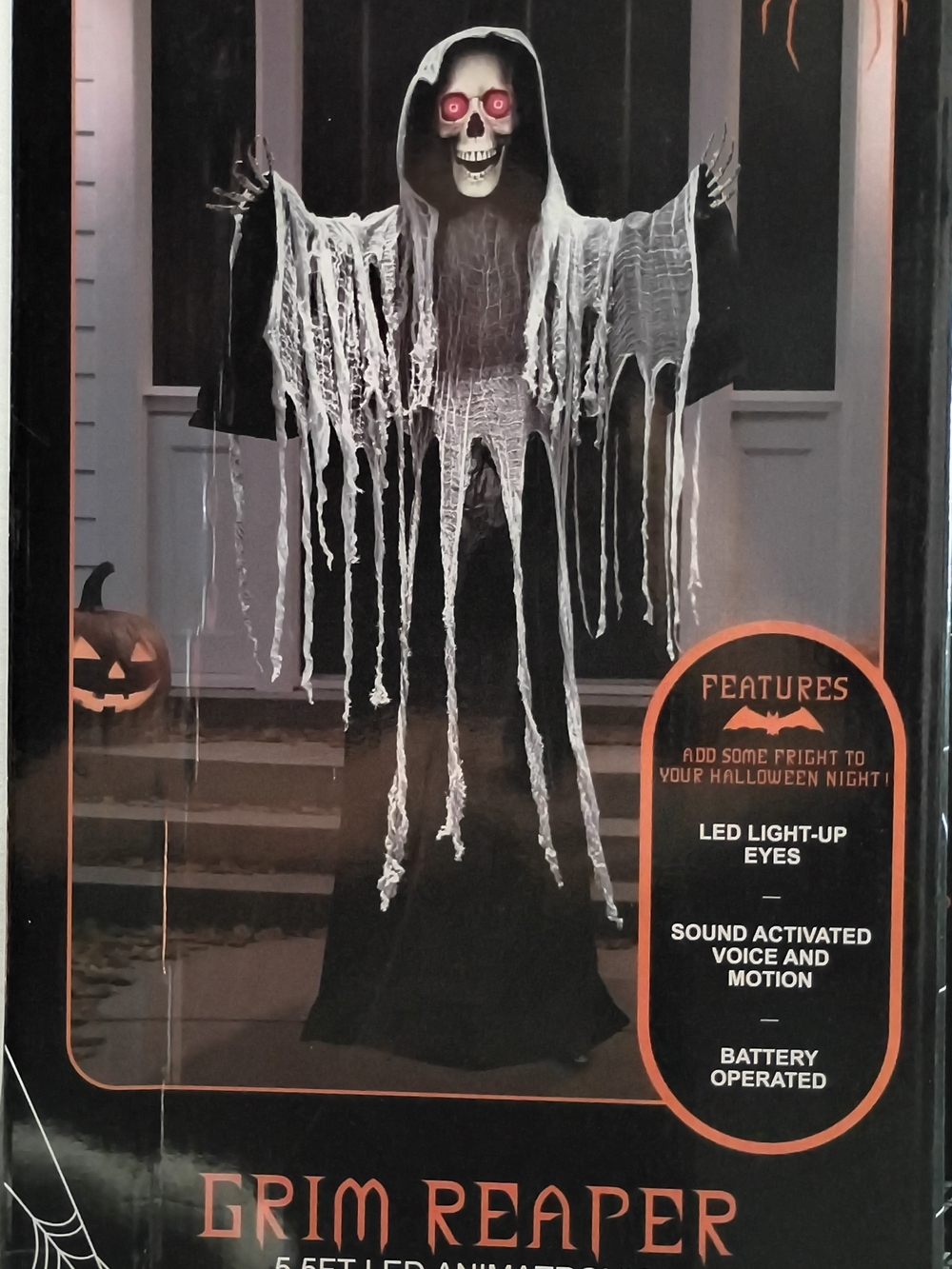 Grim Reaper with LED Light-Up Eyes - Black and White